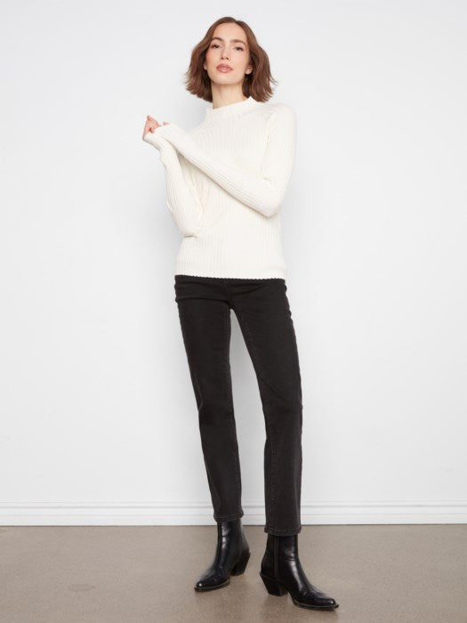 Charlie B Basic Ribbed Knit Mock Neck Long Sleeve Sweater