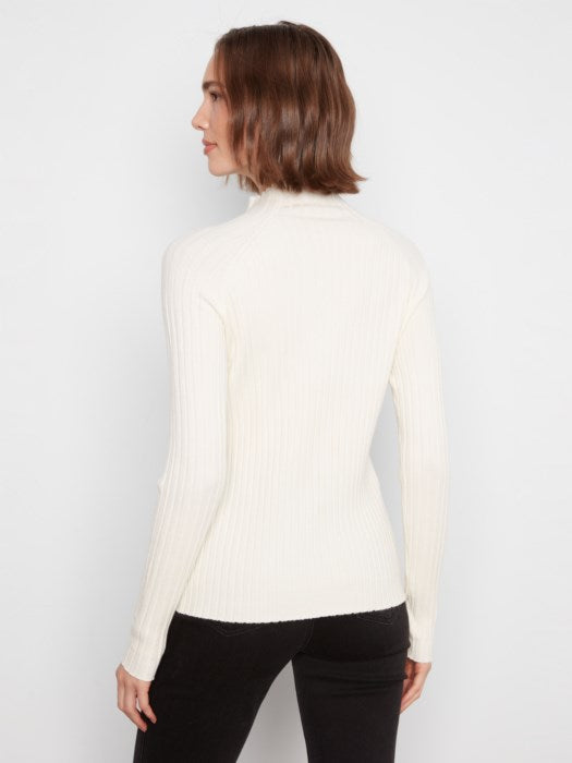 Charlie B Basic Ribbed Knit Mock Neck Long Sleeve Sweater