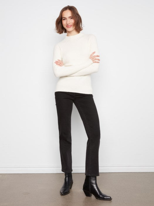 Charlie B Basic Ribbed Knit Mock Neck Long Sleeve Sweater