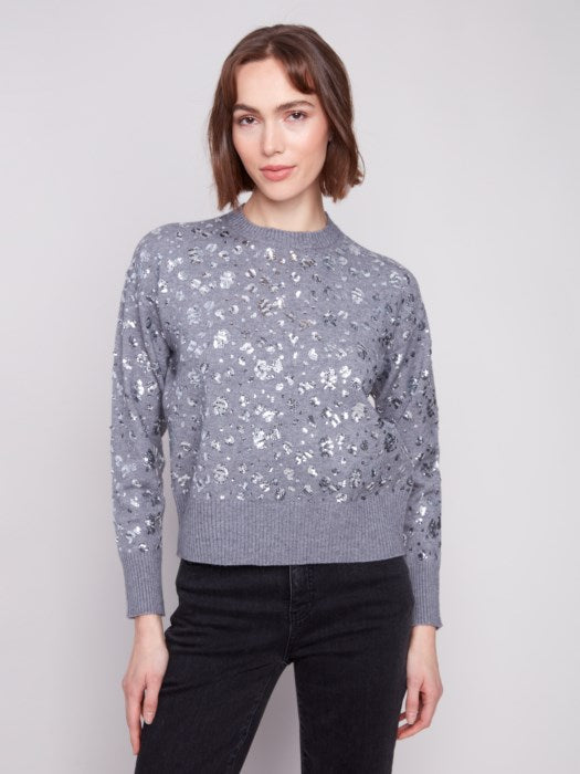 Charlie B Drop Shoulder Sequined Crew Neck Sweater