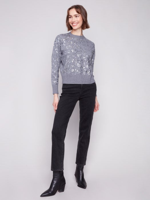 Charlie B Drop Shoulder Sequined Crew Neck Sweater