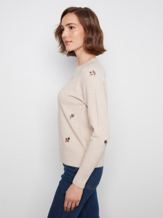 Charlie B Embroidered Raglan Sleeve Crewneck Sweater