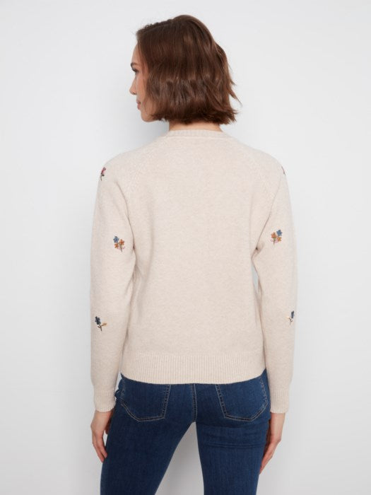 Charlie B Embroidered Raglan Sleeve Crewneck Sweater