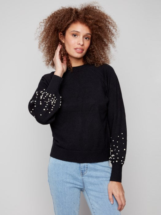 Charlie B Crew Neck Sweater With Pearls