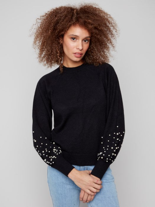 Charlie B Crew Neck Sweater With Pearls