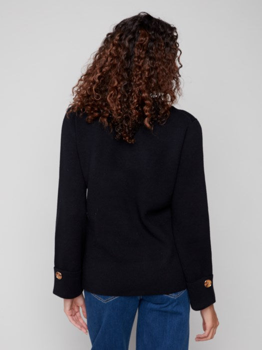 Charlie B Solid Wide Cuff V-Neck Sweater