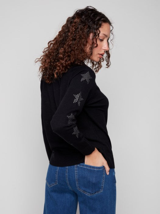 Charlie B Raglan Crew Neck Sweater with Studded Sleeves
