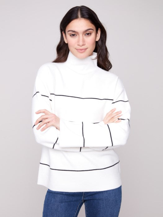 Charlie B Yarn Dye Mock Neck Striped Sweater