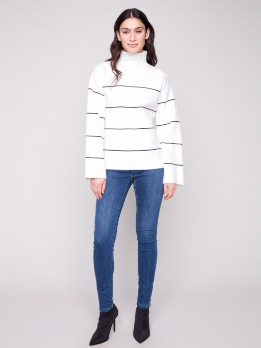 Charlie B Yarn Dye Mock Neck Striped Sweater