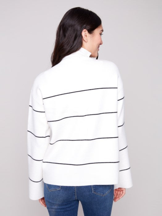 Charlie B Yarn Dye Mock Neck Striped Sweater