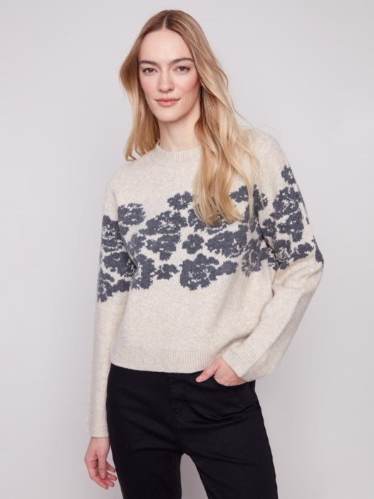 Charlie B Floral Jacquard Crew Neck Sweater