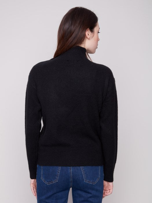 Charlie B Mock Neck Sweater with Buttons at Neck