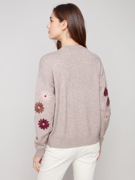 Charlie B Floral Emboidery Crew Neck Sweater