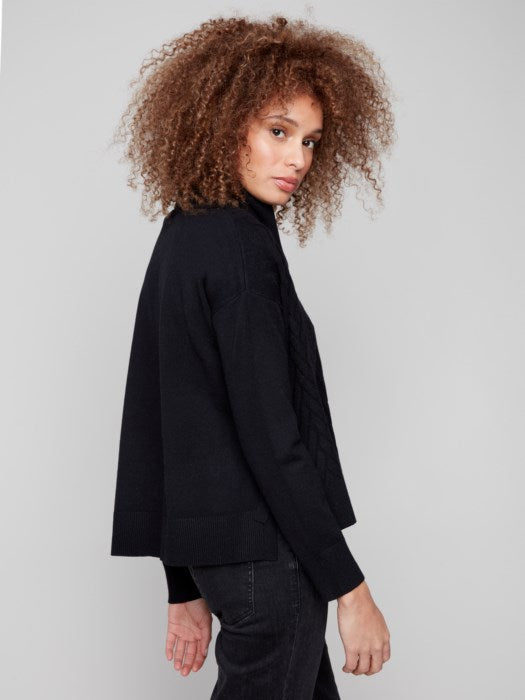 Charlie B Cowl Neck Sweater with Side Slit Detail