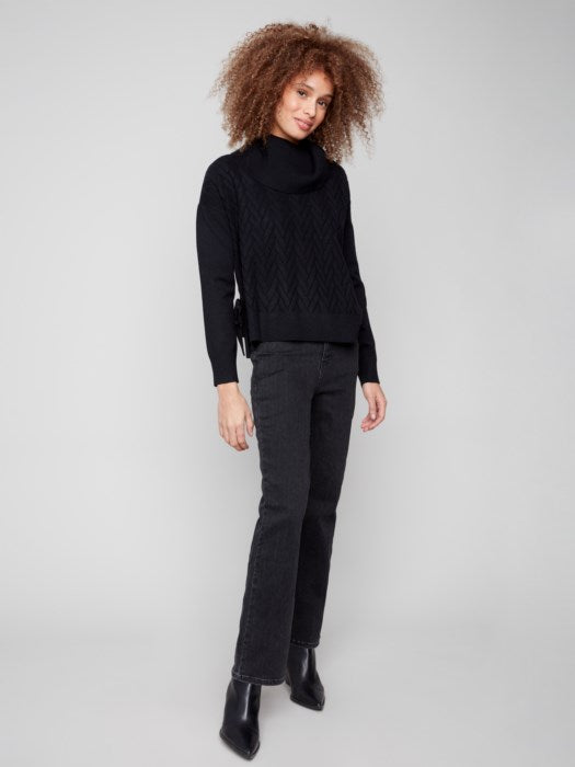 Charlie B Cowl Neck Sweater with Side Slit Detail