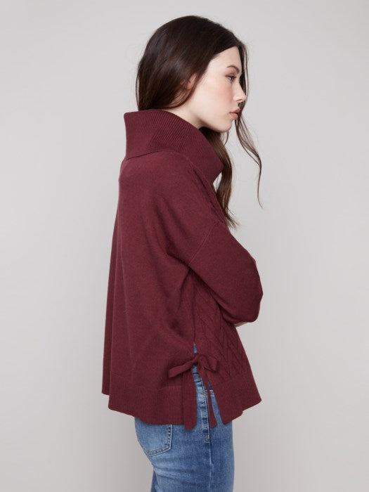 Charlie B Cowl Neck Sweater with Side Slit Detail