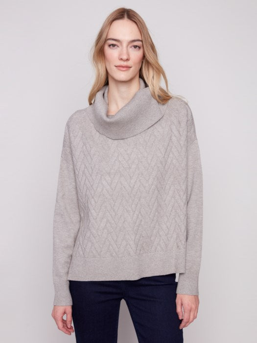 Charlie B Cowl Neck Sweater with Side Slit Detail
