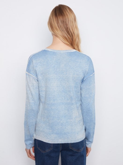Charlie B Long Sleeve Drop Shoulder V Neck Sweater