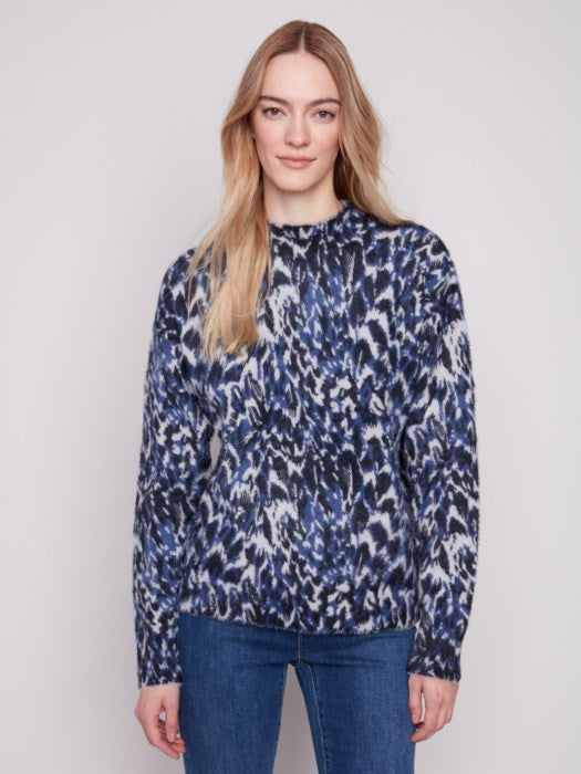 Charlie B Printed Eyelash Mock Neck Sweater