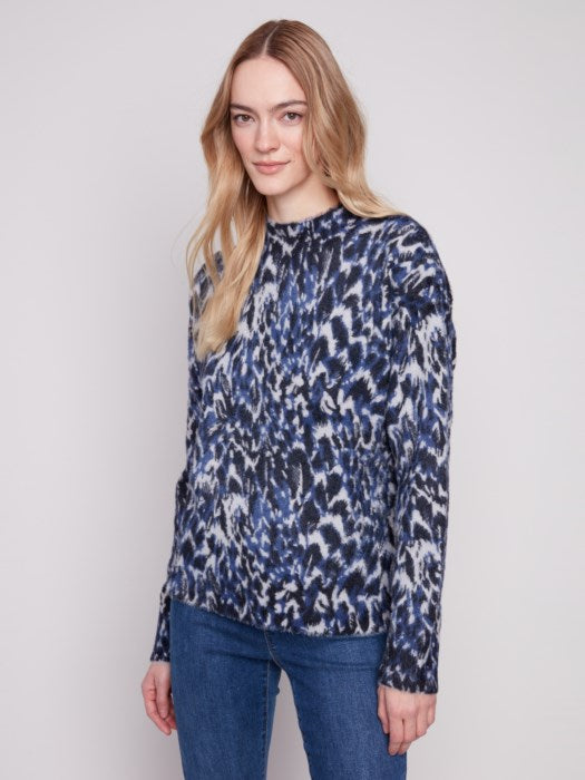 Charlie B Printed Eyelash Mock Neck Sweater