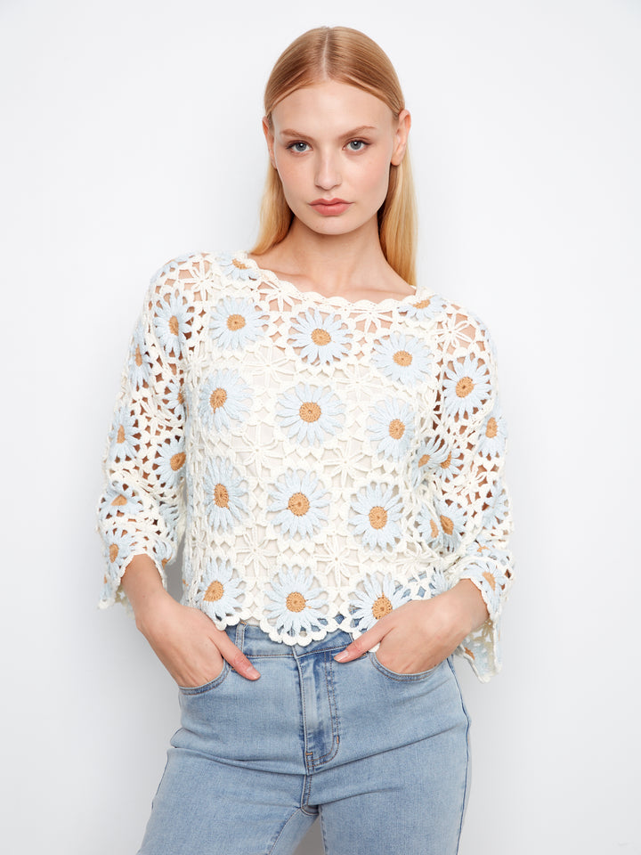 Charlie B Flower Crochet Sweater