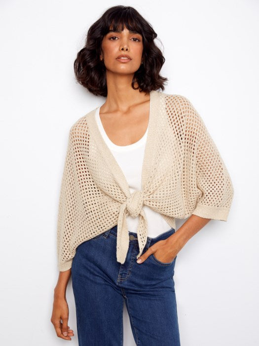 Charlie B Crochet Lurex Tie-Front Bolero