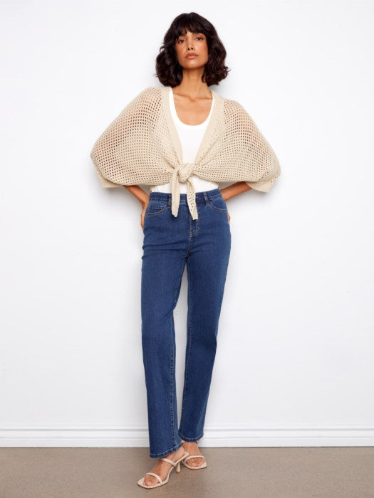 Charlie B Crochet Lurex Tie-Front Bolero