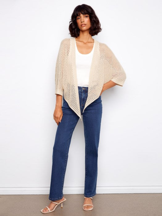 Charlie B Crochet Lurex Tie-Front Bolero