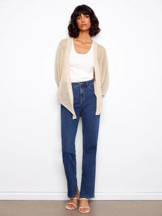 Charlie B Crochet Lurex Tie-Front Bolero