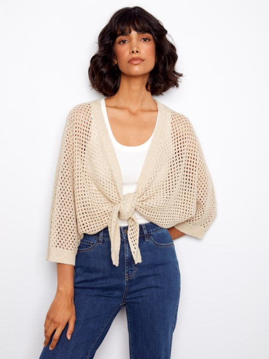 Charlie B Crochet Lurex Tie-Front Bolero