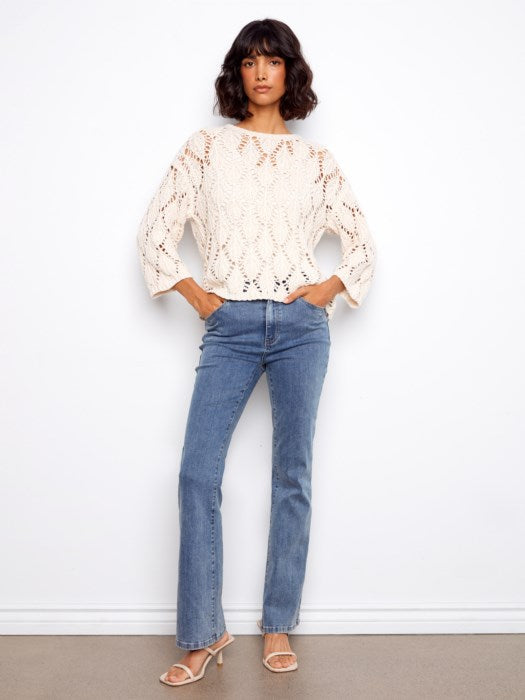 Charlie B Crochet Crew Neck Sweater