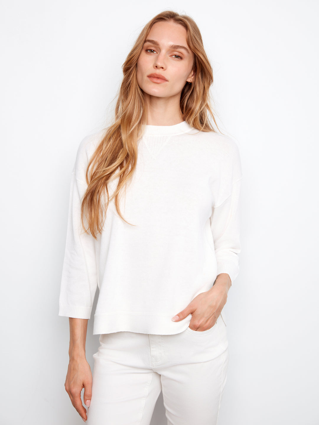 Charlie B Rounded Hem Cotton Sweater