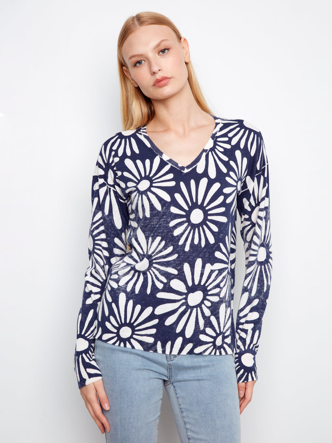 Charlie B Reversible Printed V-Neck Sweater