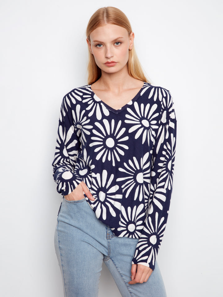 Charlie B Reversible Printed V-Neck Sweater