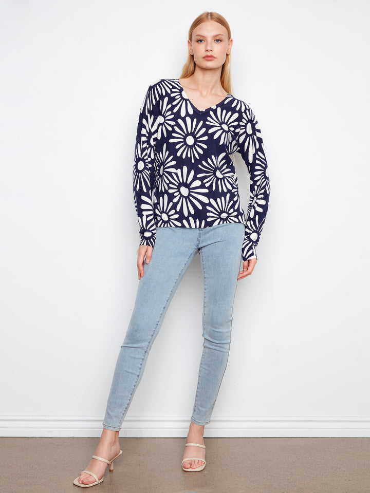 Charlie B Reversible Printed V-Neck Sweater