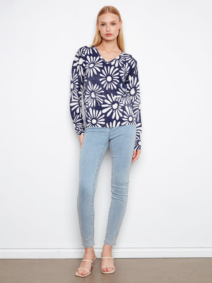 Charlie B Reversible Printed V-Neck Sweater