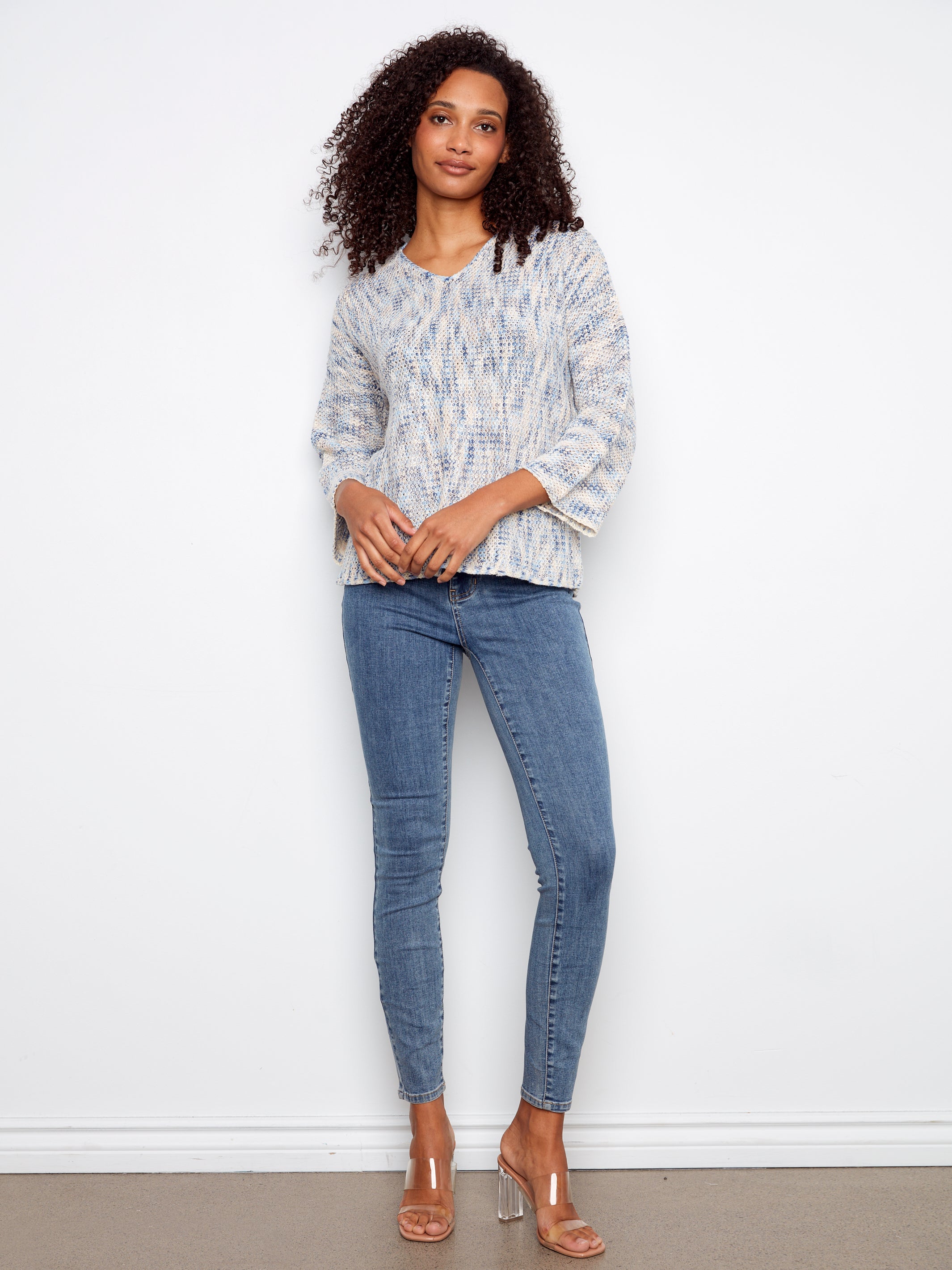 Charlie B Drop Shoulder V-Neck Crochet Sweater – Dales Clothing