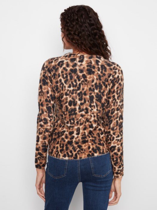 Charlie B Long Sleeve Hairy Knit Crew Neck Printed Sweater