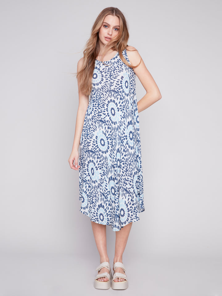 Charlie B Printed Sleeveless Flare Rayon Dress