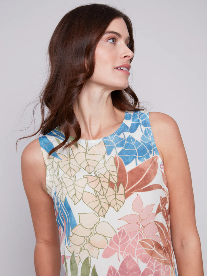 Charlie B Sleeveless Printed Dress With Tiered Ruffles