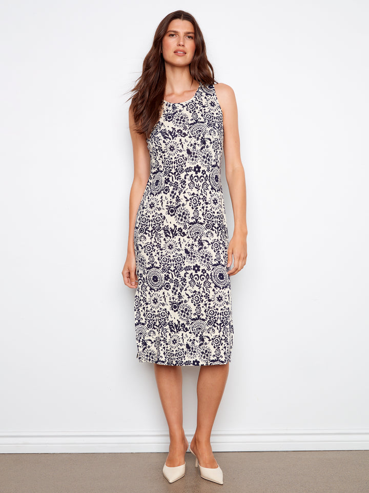 Charlie B Printed Linen Blend Dress With Side Slits