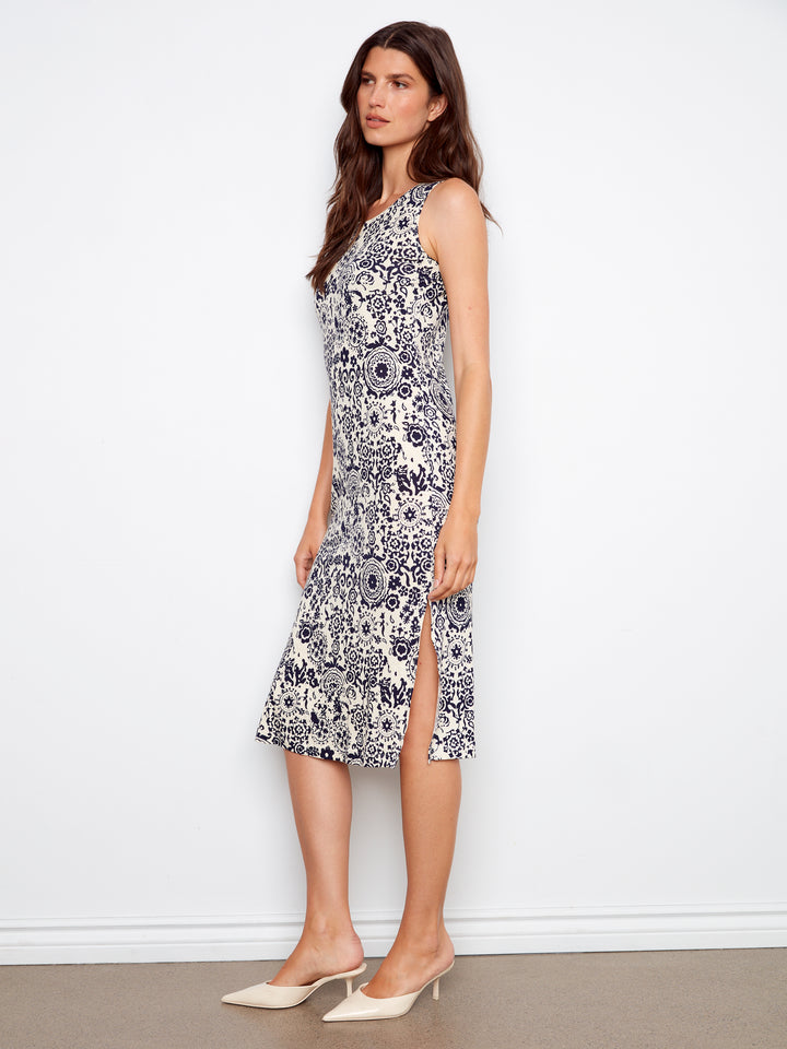 Charlie B Printed Linen Blend Dress With Side Slits