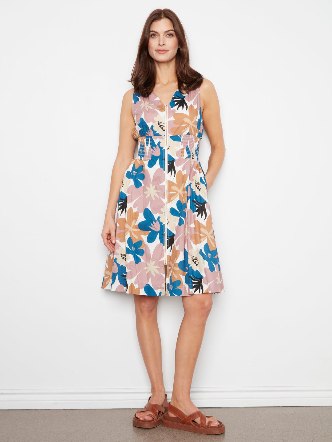 Charlie B Cotton Voile Printed Front-Zip Dress