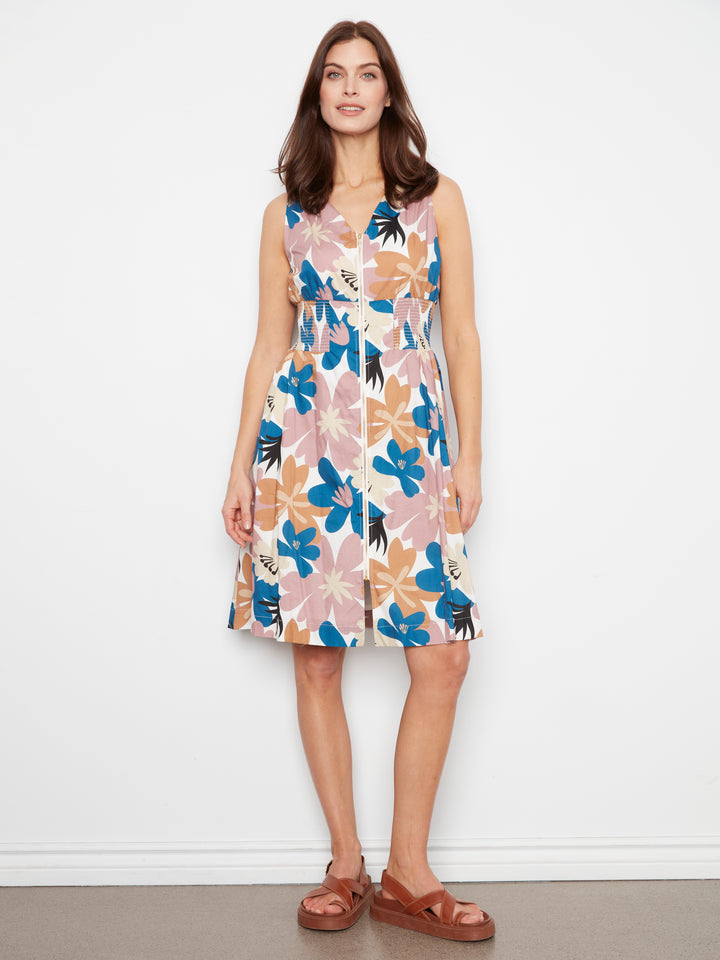 Charlie B Cotton Voile Printed Front-Zip Dress