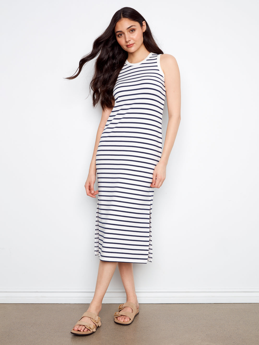 Charlie B Sleeveless Striped Scuba Dress