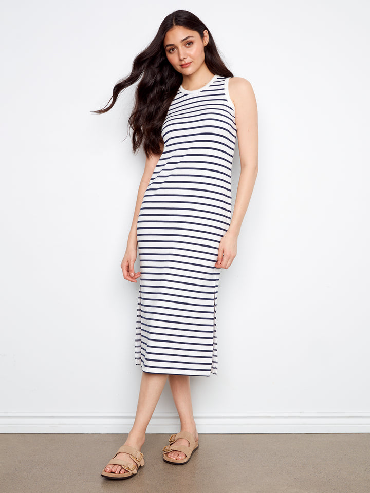 Charlie B Sleeveless Striped Scuba Dress