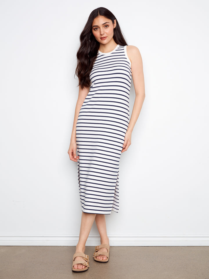 Charlie B Sleeveless Striped Scuba Dress