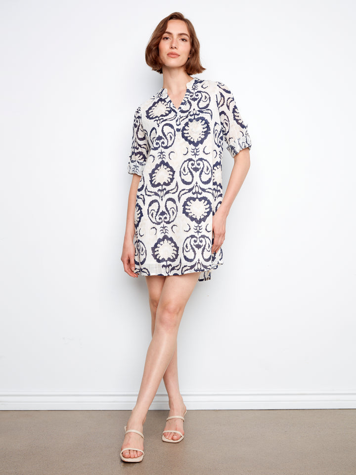 Charlie B Printed Cotton Blend Henley Shirt Dress