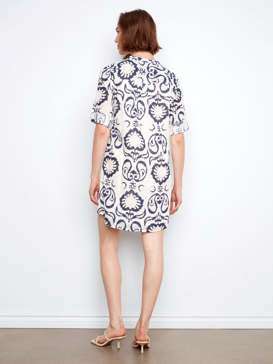 Charlie B Printed Cotton Blend Henley Shirt Dress