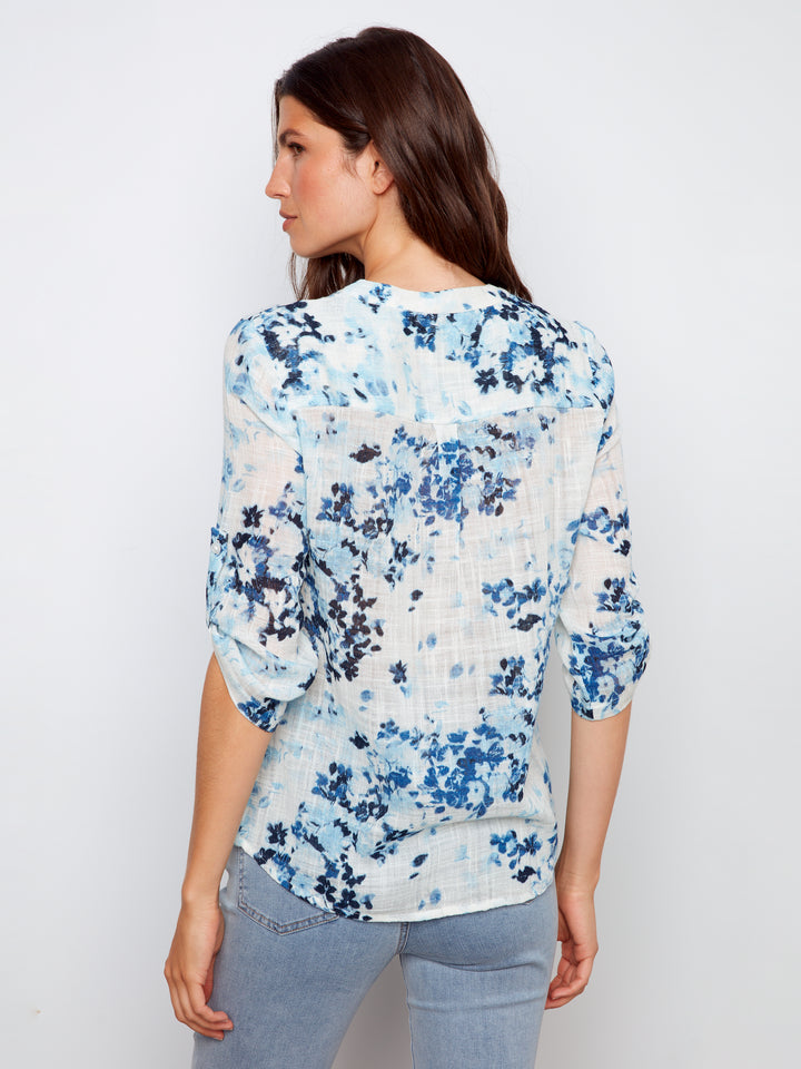Charlie B Printed Cotton Gauze Half-Button Blouse